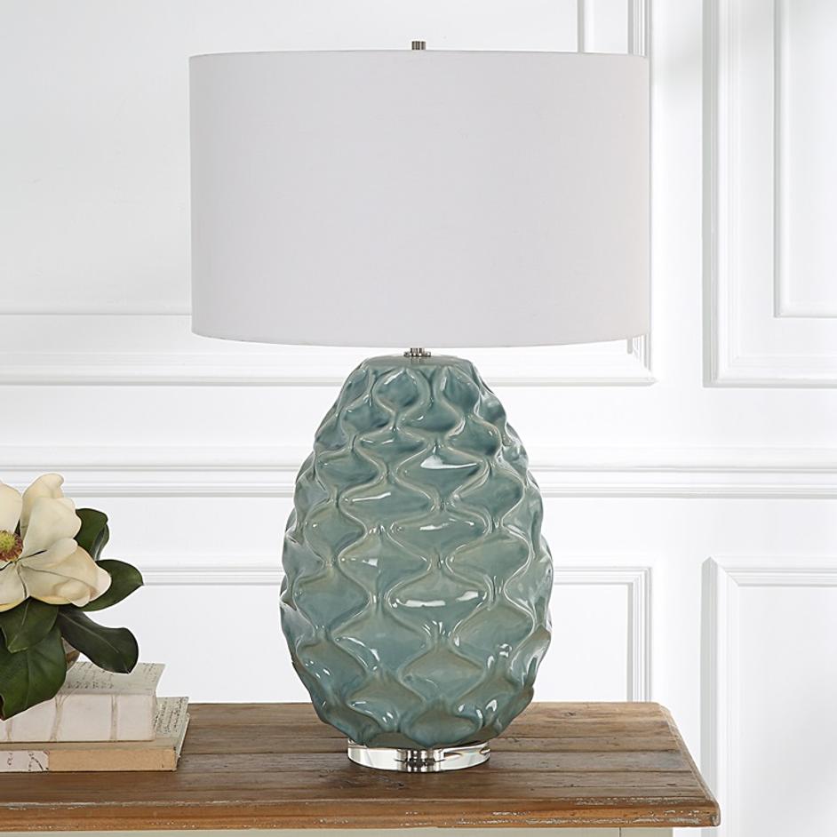 Laced Up Sea Foam Glass Table Lamp by Uttermost