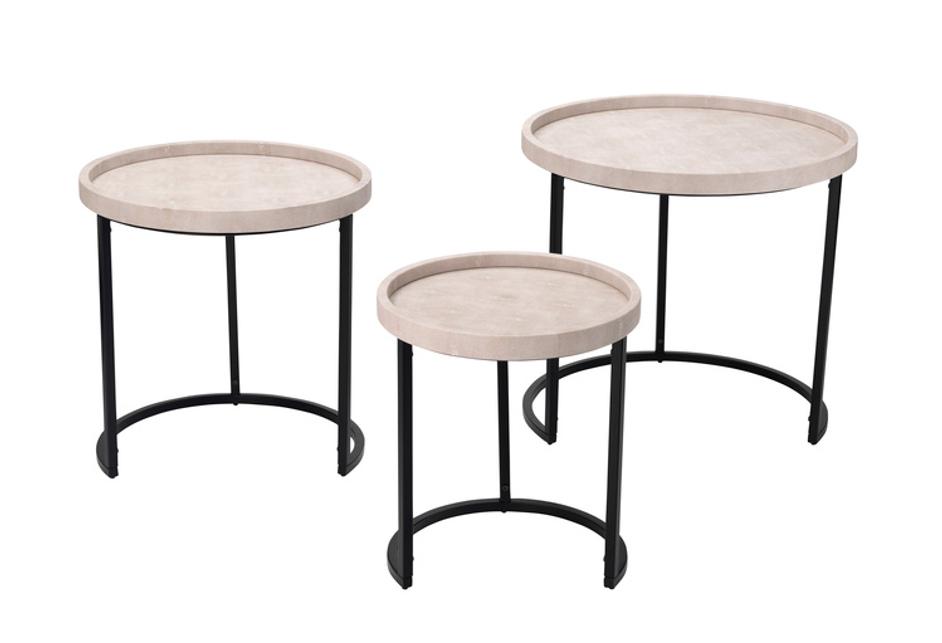 Maddox Faux Shagreen Nesting Tables (Set of 3), Cream by Jamie Young