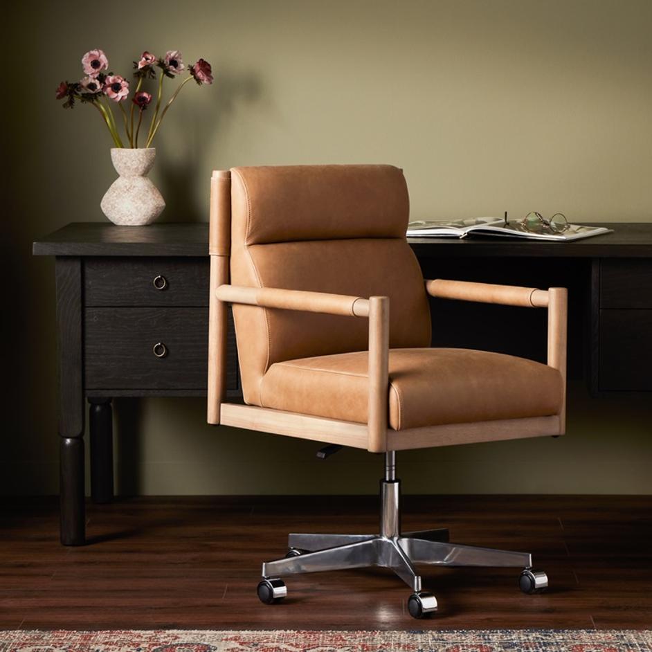 Kiano Desk Chair In Palermo Drift by FOUR HANDS
