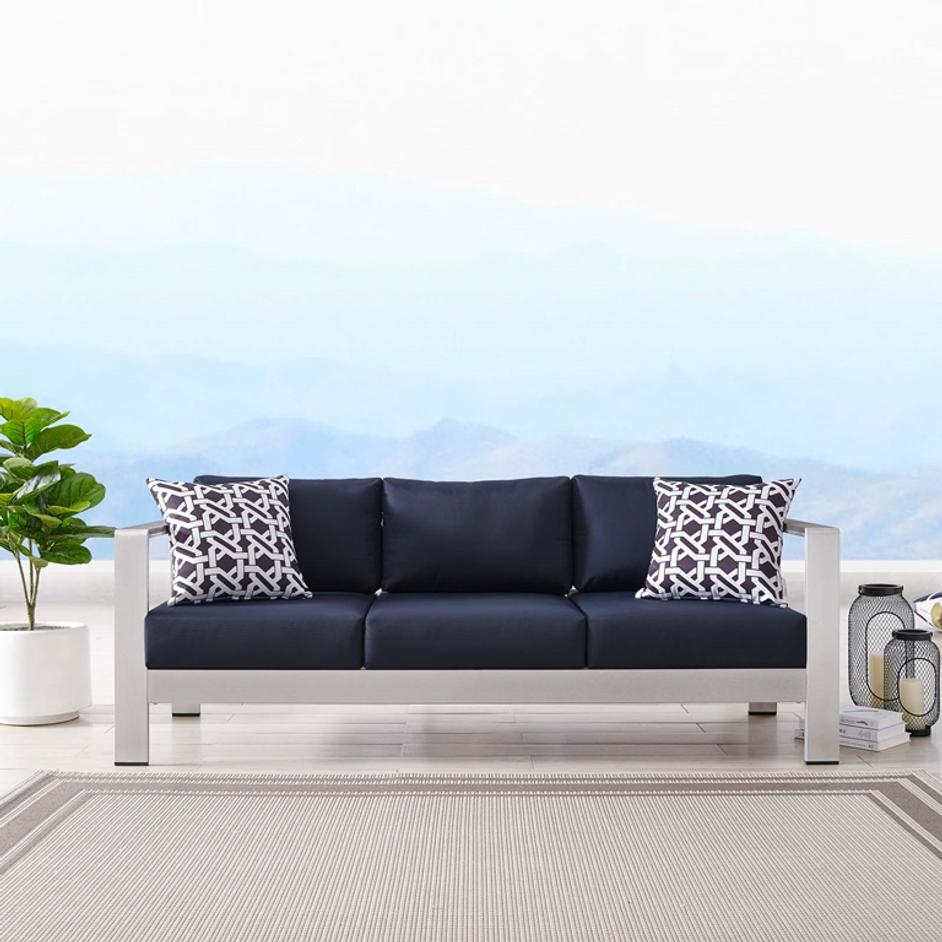 Nantucket Outdoor Patio Aluminum Sofa In Silver Navy by Modway Furniture
