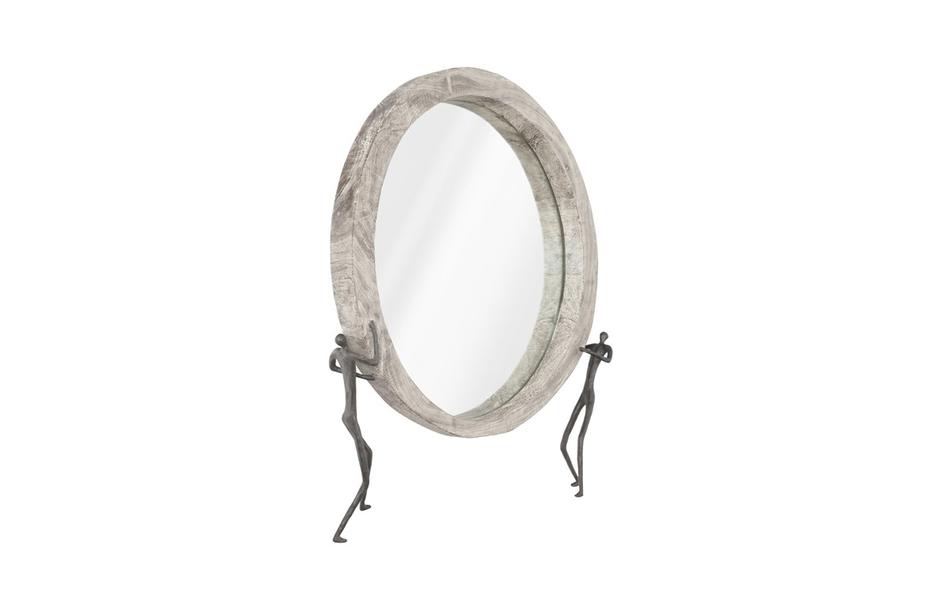 Atlas Mirror, Chamcha Wood, Gray Stone Finish, Metal by PHILLIPS COLLECTION