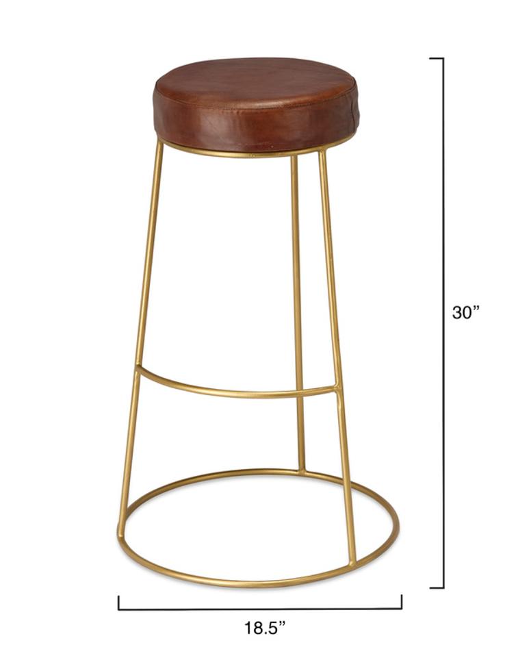  Henry Round Leather Bar Stool, Brown by Jamie Young