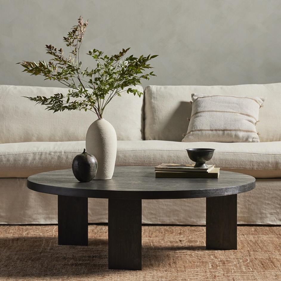 Mesa Large Round Coffee Table In Ebony by FOUR HANDS