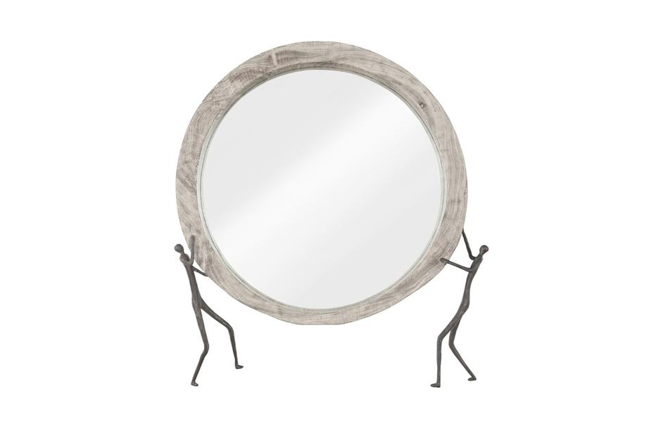 Atlas Mirror, Chamcha Wood, Gray Stone Finish, Metal by PHILLIPS COLLECTION