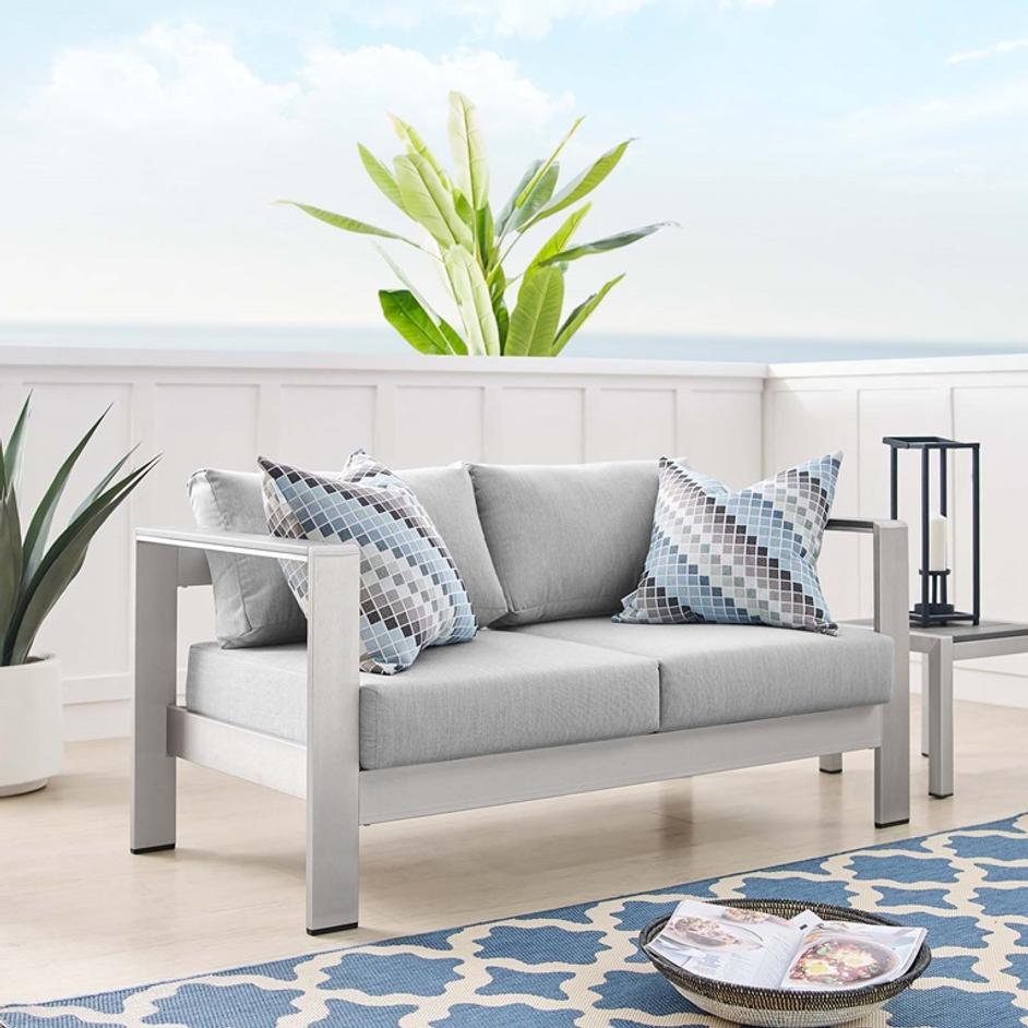 Nantucket Sunbrella® Fabric Aluminum Outdoor Patio Loveseat In Silver Gray by Modway Furniture