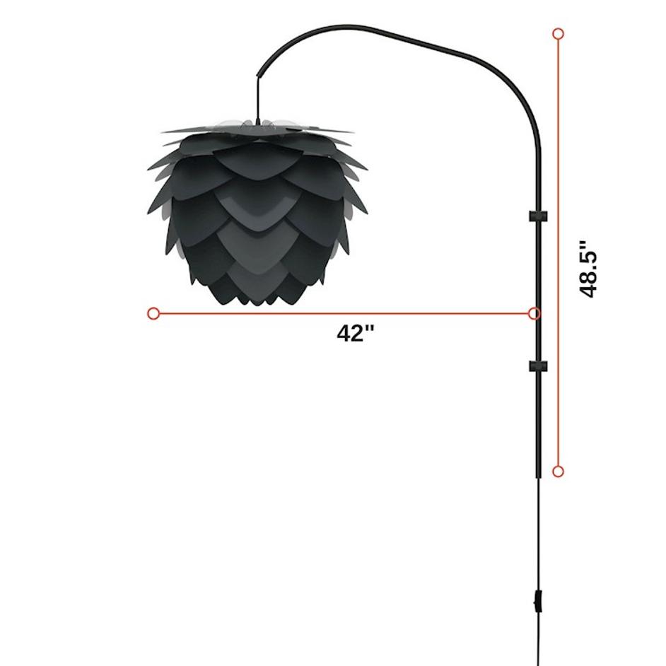 Aluvia Medium 1-Light Wall Lamp in Anthracite with Black Wall Hanger by UMAGE