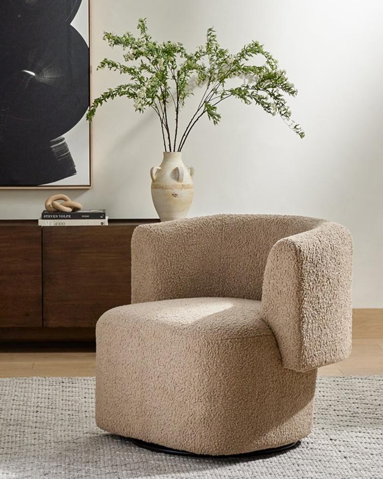 Tybalt Swivel Chair In Sheepskin Camel by FOUR HANDS