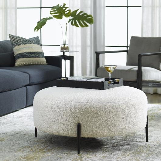 Arles Large Plush White Ottoman by Uttermost