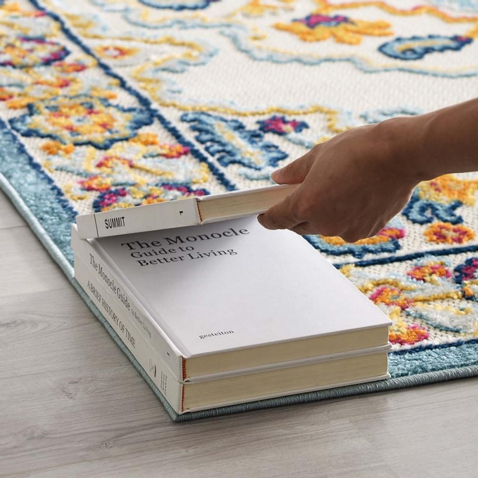 Burket Ansel Distressed Floral Persian Medallion 5X8 Indoor And Outdoor Area Rug In Multicolored by Modway Furniture