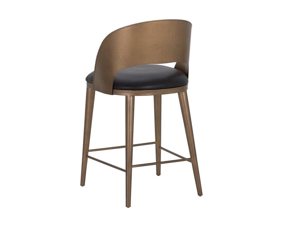 DEZIRAE COUNTER STOOL - ANTIQUE BRASS - CHARCOAL BLACK LEATHER by Sunpan