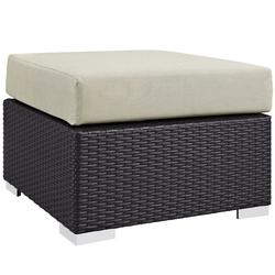 Minerva Outdoor Patio Fabric Square Ottoman In Espresso Beige by Modway Furniture