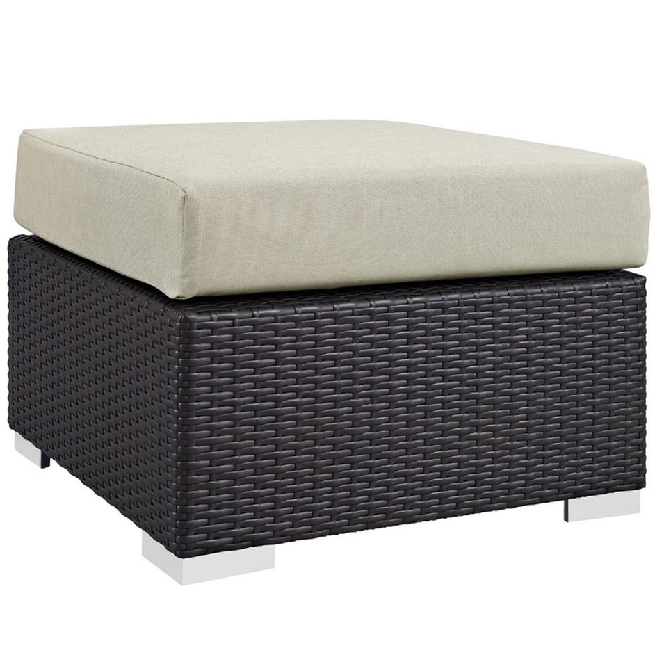 Minerva Outdoor Patio Fabric Square Ottoman In Espresso Beige by Modway Furniture