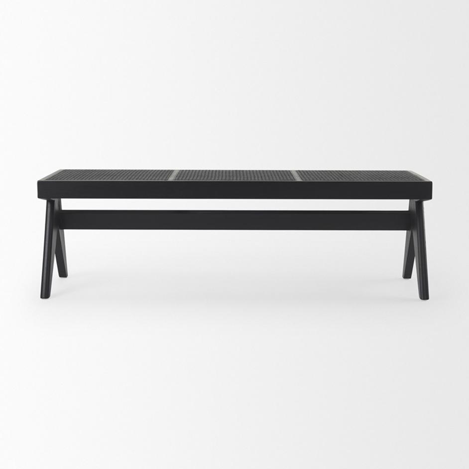 Arvin 59.1L x 17.7W x 18.1H Black Wooden Bench by Mercana