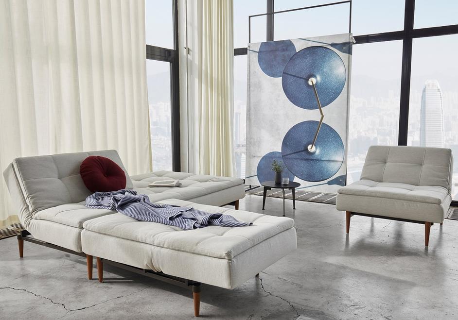 DUBLEXO CHAIR in MIXED DANCE NATURAL FABRIC WITH Dark Wood LEGS 527 by INNOVATION USA