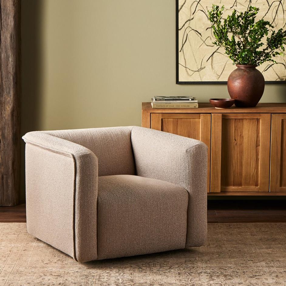 Wellborn Swivel Chair In Kerbey Camel by FOUR HANDS
