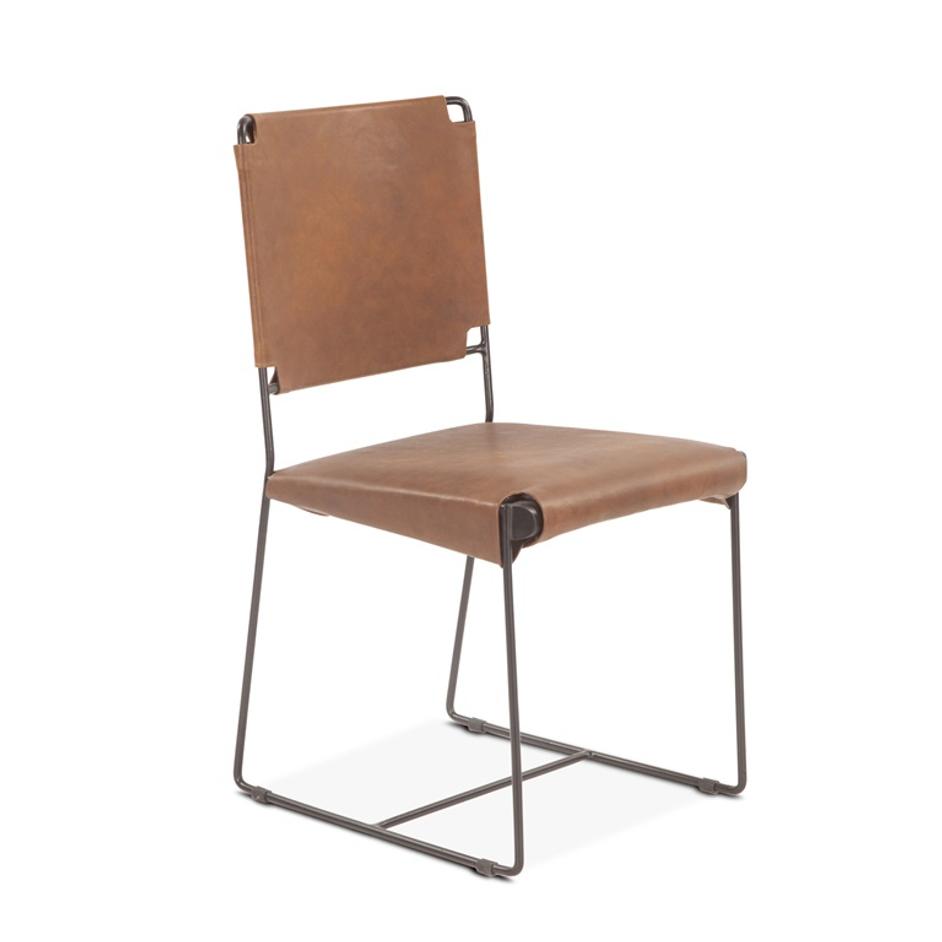 New York 17" Buffalo Leather and Iron Dining Chair, Brown by Home Trends & Design