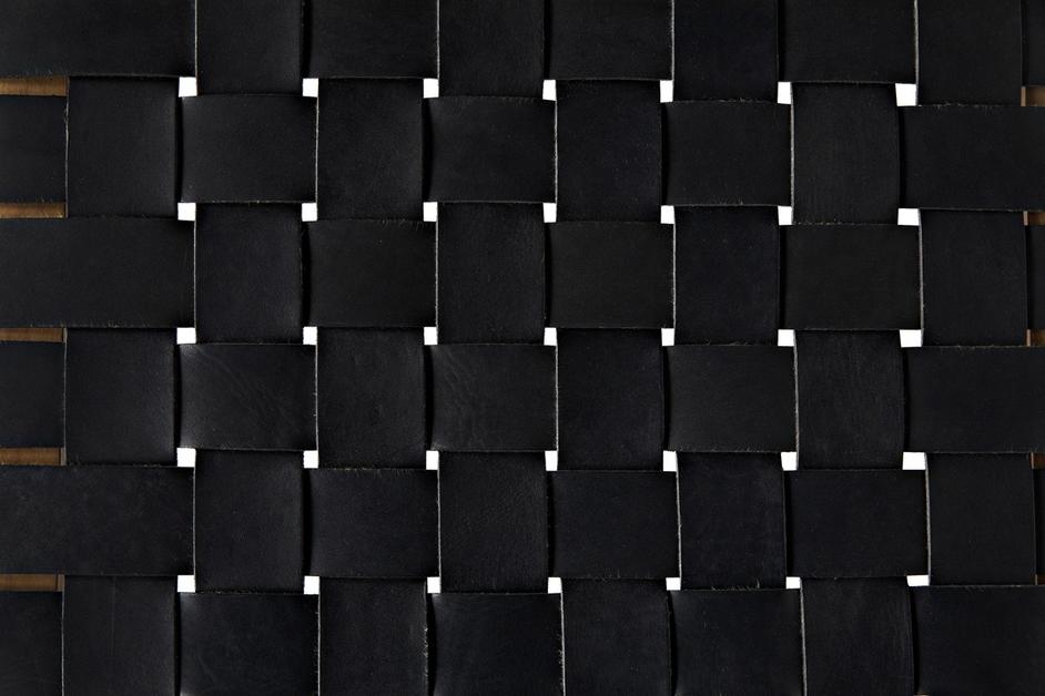 Sparti Teak Stool with Black Leather Weave and Clear Coat Finish by Noir Furniture