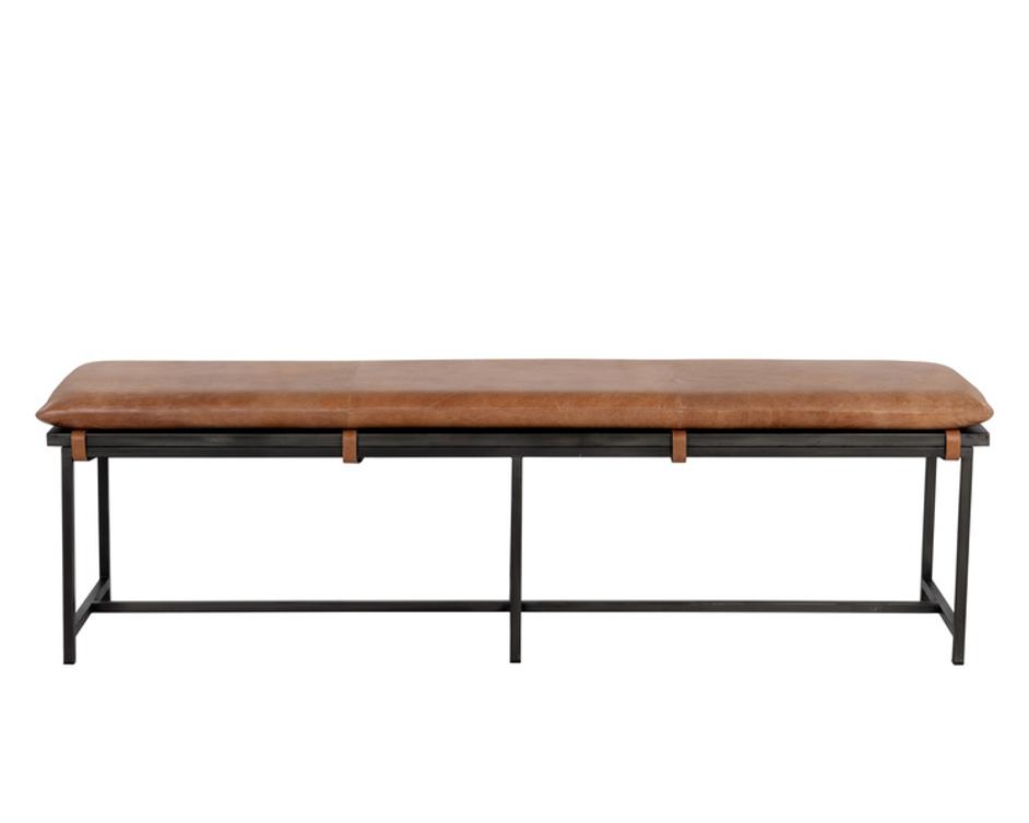 ZANCOR BENCH - GUNMETAL - TAN LEATHER by Sunpan