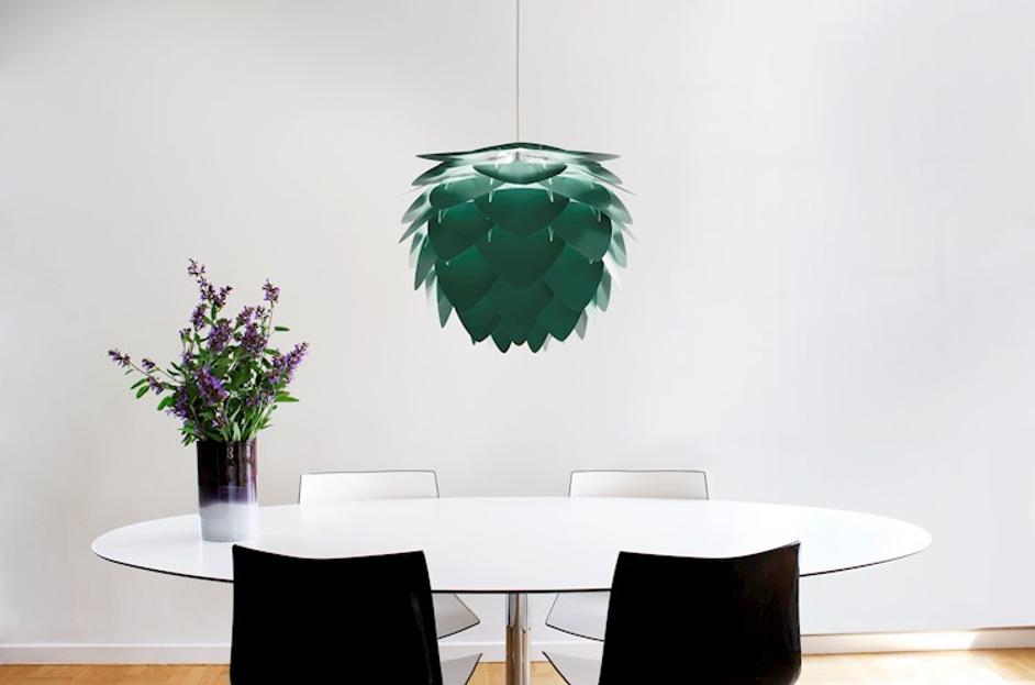 Aluvia Medium Hardwired Pendant in Forest with Black Cord by UMAGE