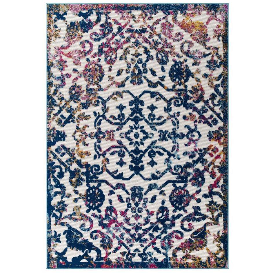 Burket Primrose Ornate Floral Lattice 8X10 Indoor/Outdoor Area Rug In Ivory,Dark Blue,Multicolored by Modway Furniture