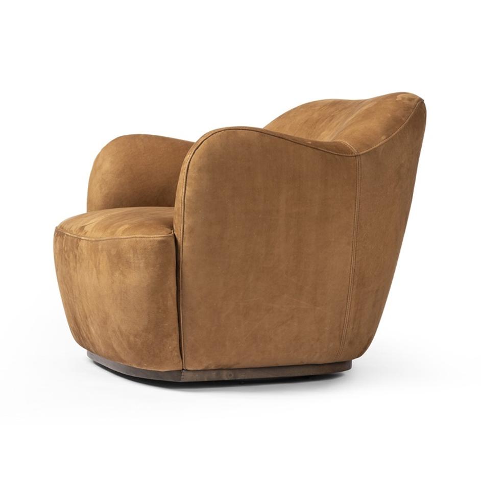 Julius Swivel Chair In Nubuck Cognac by Four Hands