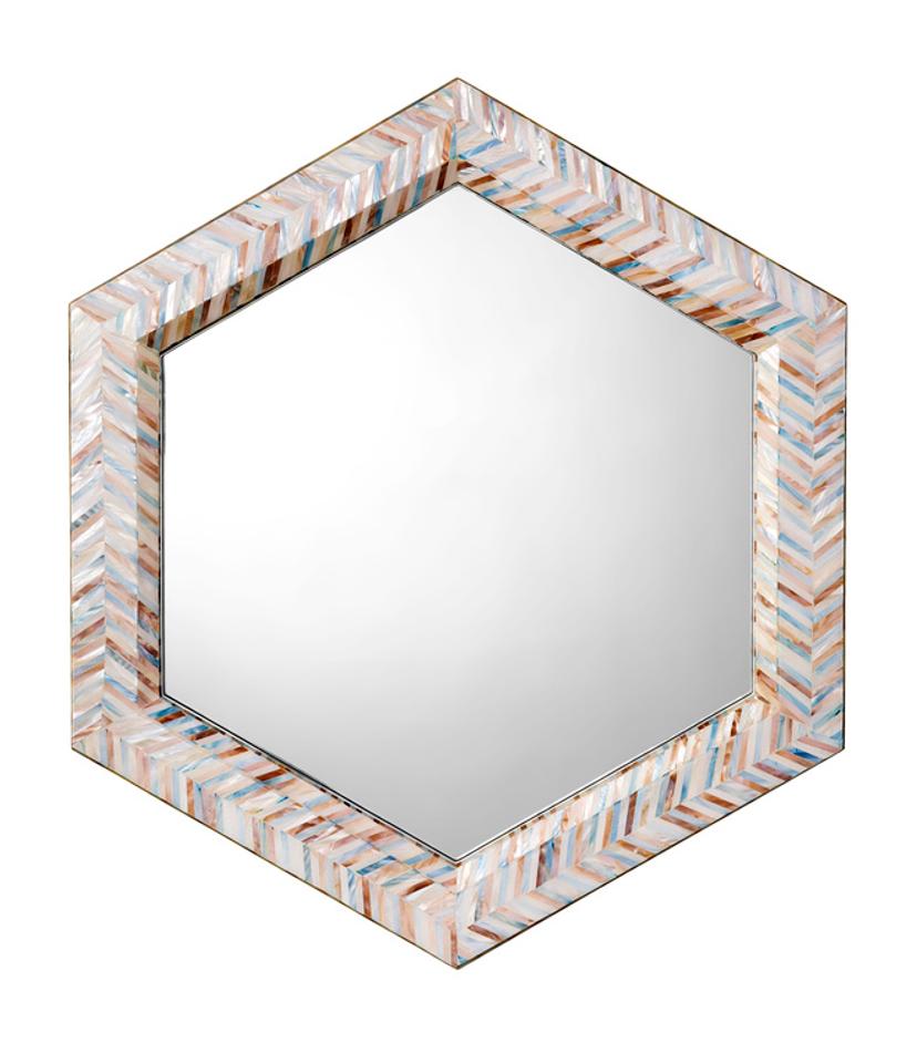 Academy Mother of Pearl Hexagon Wall Mirror by Jamie Young