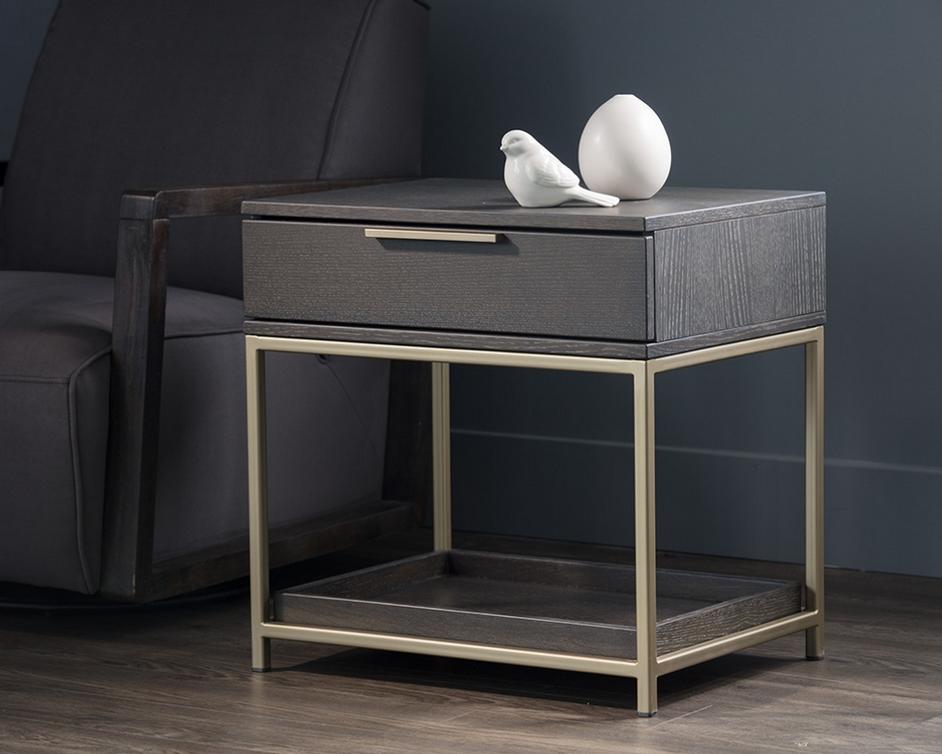 Rebel Nightstand - Gold - Charcoal Grey by Sunpan
