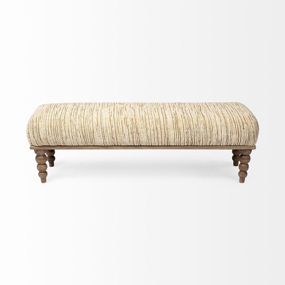 Alder II 55L x 16W Cream Upholstered Seat Wooden Base Accent Bench by Mercana