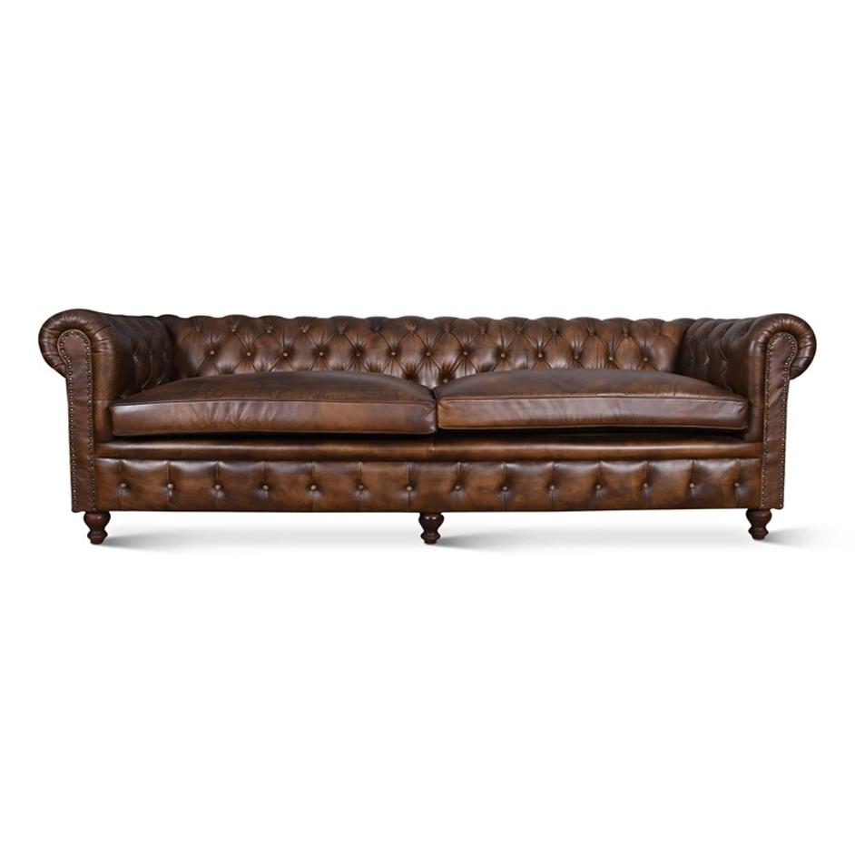 Three Seat Chesterfield, Antique Whiskey Leather by Home Trends & Design