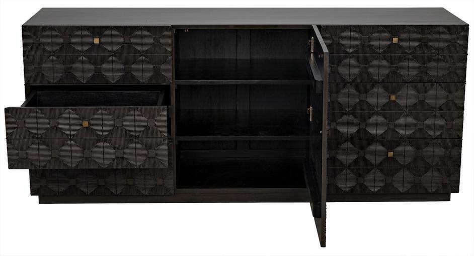 Leon Mahogany and Veneer Dresser with Brass Pulls in Pale Finish by Noir Furniture