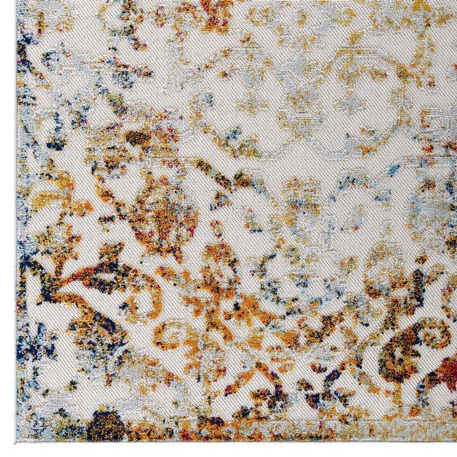 Burket Primrose Ornate Floral Lattice 8X10 Indoor/Outdoor Area Rug In Ivory,Light Blue,Multicolored by Modway Furniture