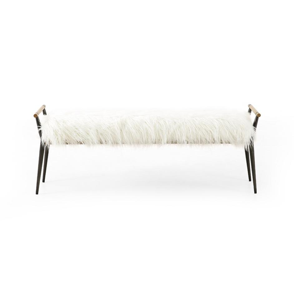 Charlotte Bench In Mongolian Cream Fur by FOUR HANDS