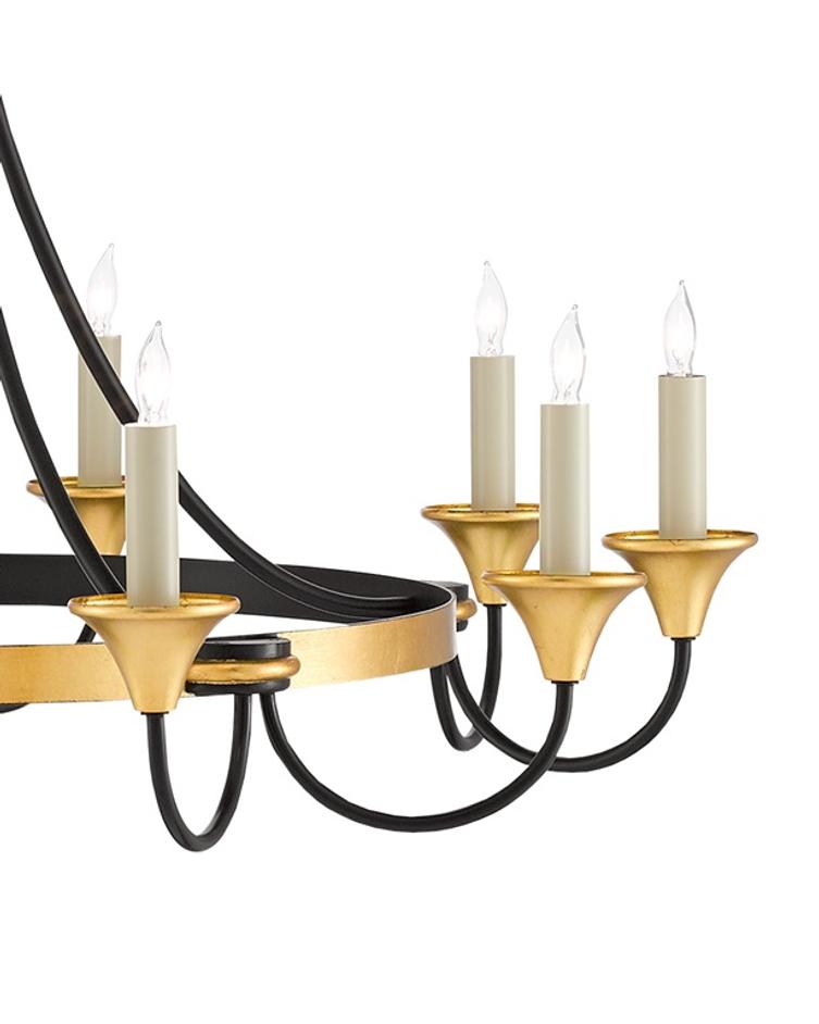 Hanlon Chandelier In Washed Black & Contemporary Gold Leaf by Currey & Company