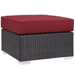 Minerva Outdoor Patio Fabric Square Ottoman In Espresso Red by Modway Furniture