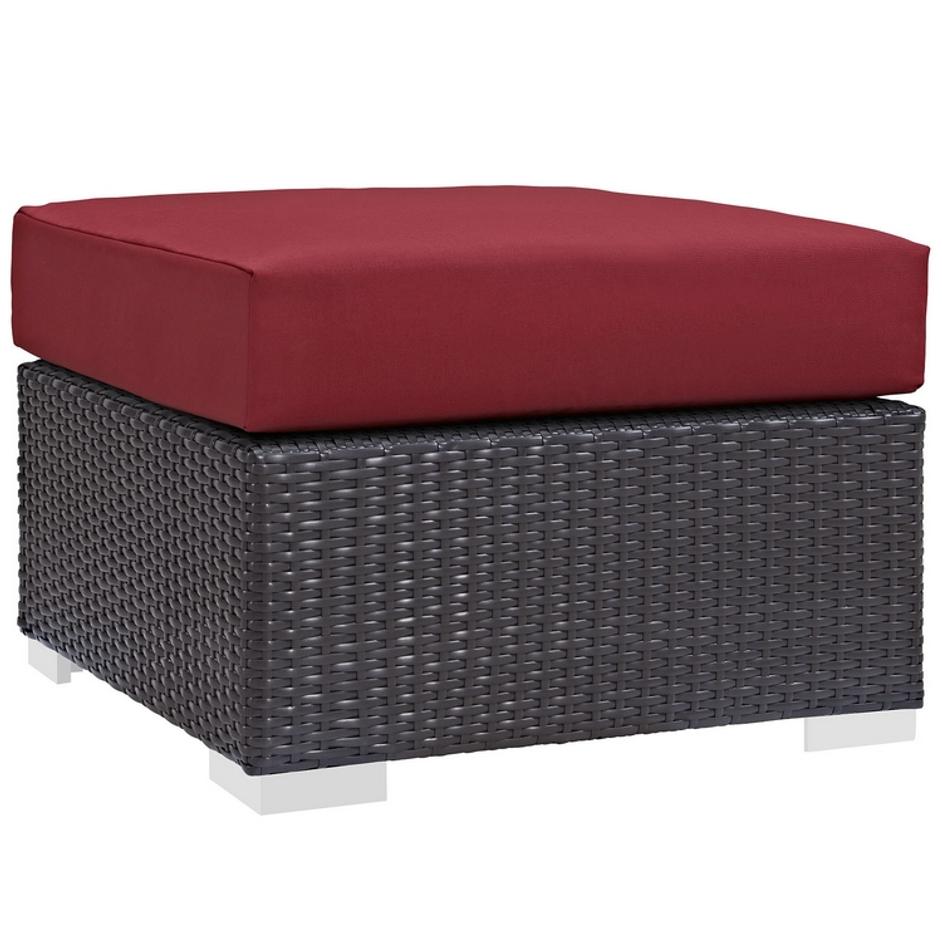 Minerva Outdoor Patio Fabric Square Ottoman In Espresso Red by Modway Furniture