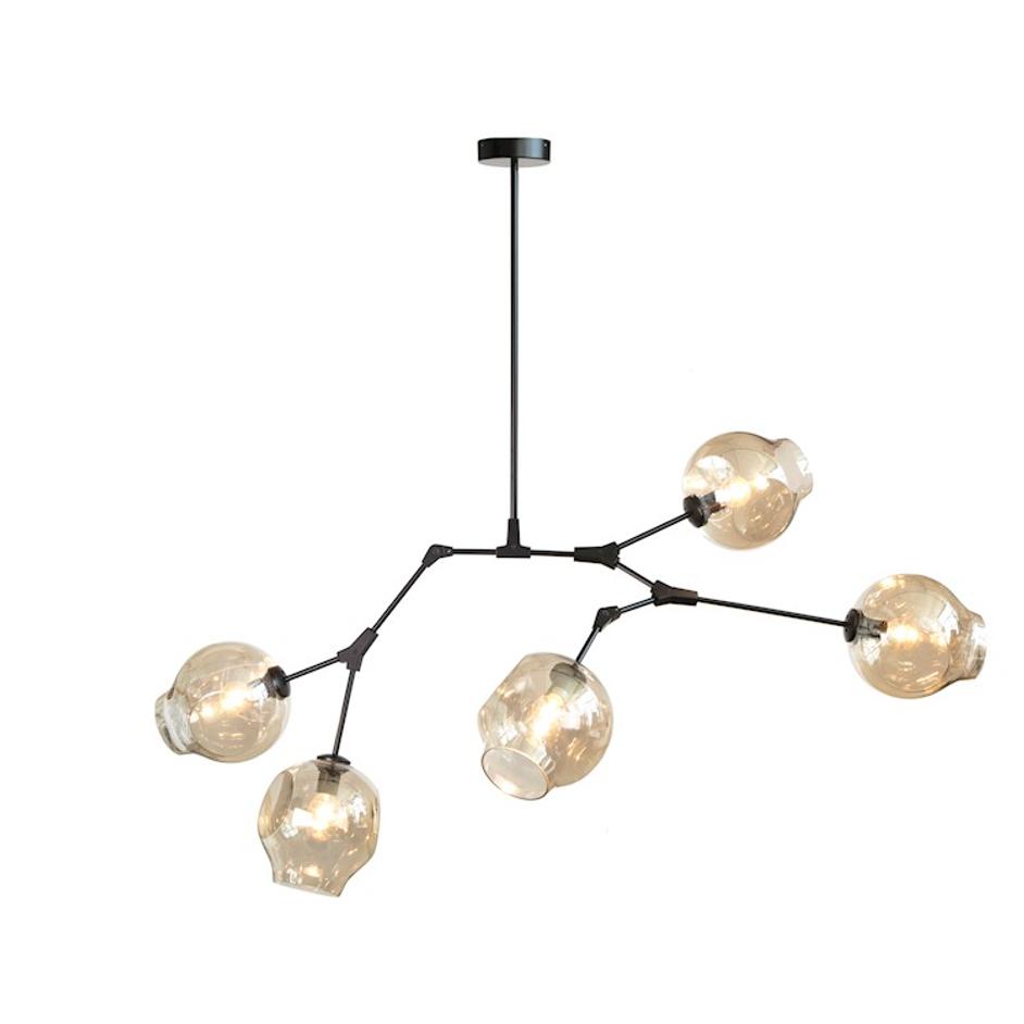 Harris Five Light Pendant Lamp - Black / Cognac by Galla Home