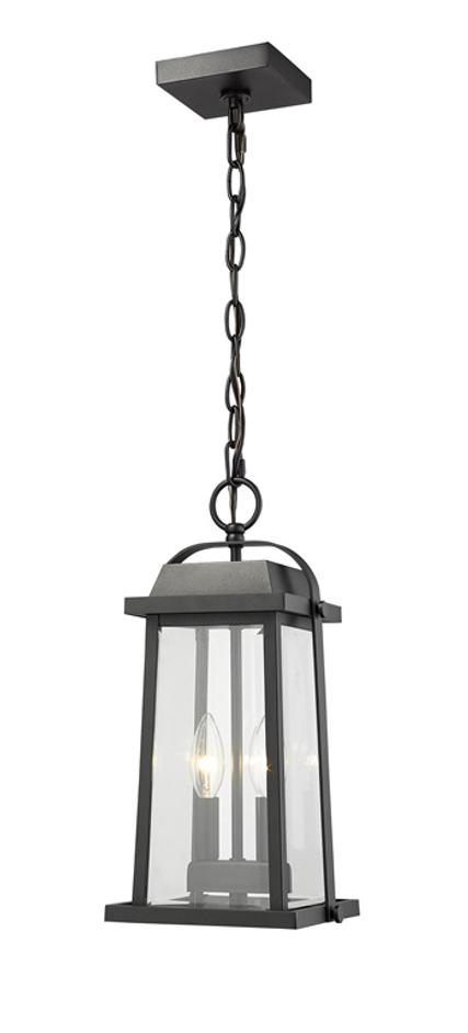 Millworks 2 Light Outdoor Chain Mount Ceiling Fixture in Black Finish by Z-Lite