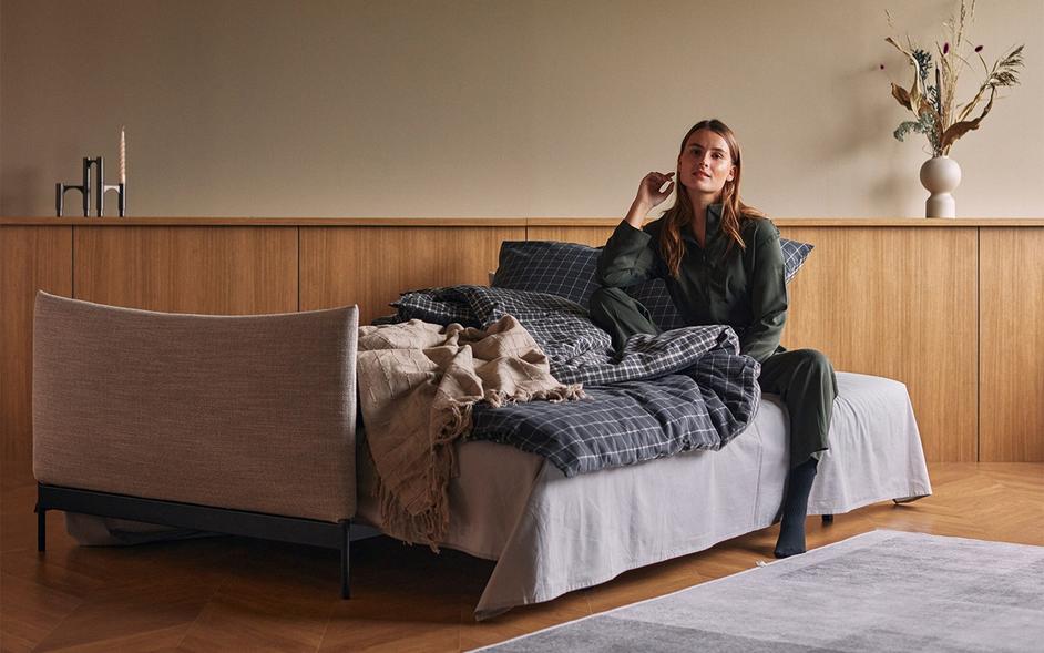 MALLOY SOFABED in KENYA GRAVEL FABRIC WITH Black Metal LEGS 579 by INNOVATION USA