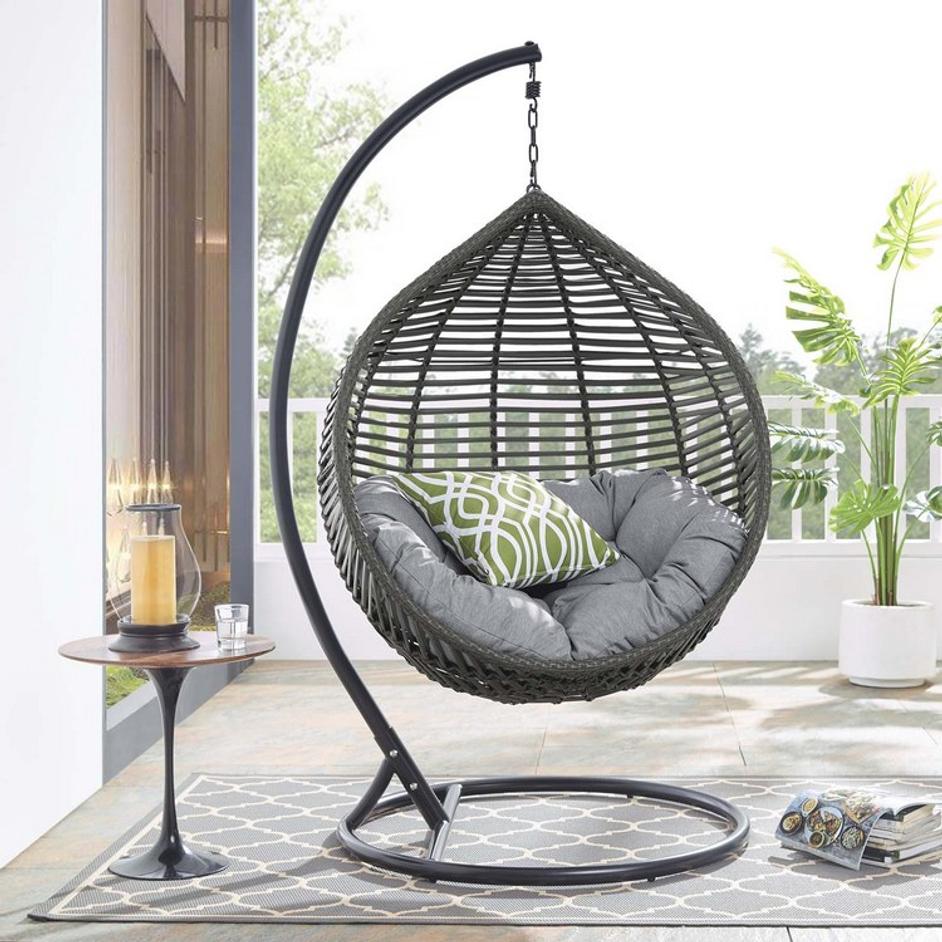 Erroll Teardrop Outdoor Patio Swing Chair In Gray Gray by Modway Furniture