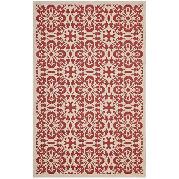 Dewey Vintage Floral Trellis 4X6 Indoor And Outdoor Area Rug In Red And Beige by Modway Furniture