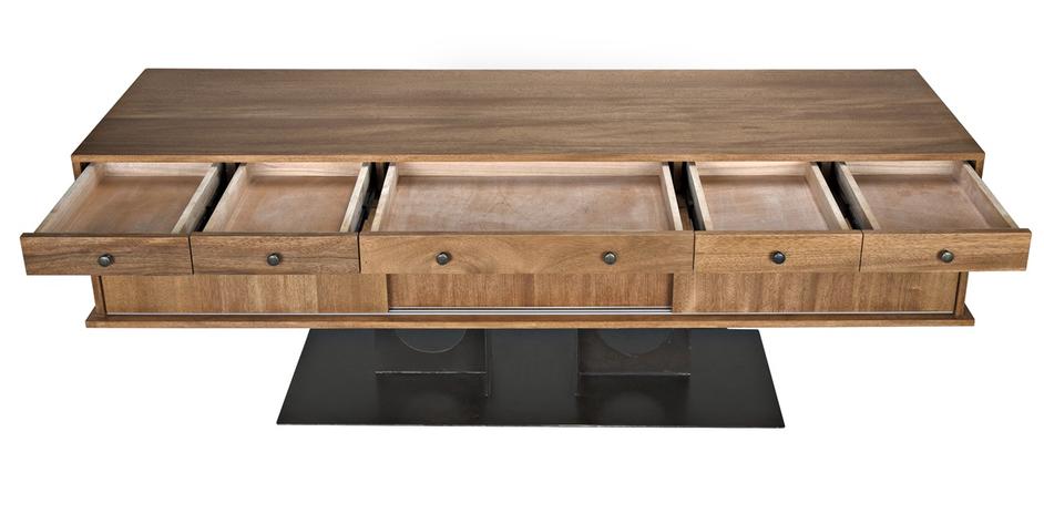 Wolf Dark Walnut Sideboard with Brass Pulls and Industrial Steel Base by Noir Furniture