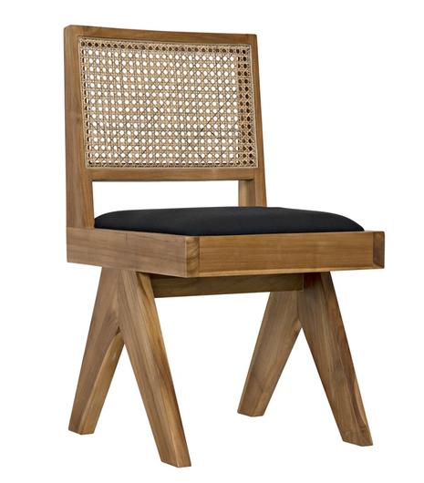 Contucius Teak and Canning Chair with Black Cotton Cushion and Flat Clear Coat Finish by Noir Furniture