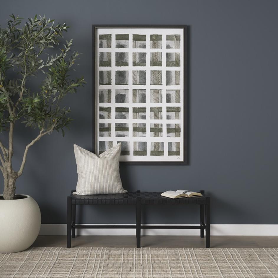 Shane Black Wood w/ Woven Black Leather Bench by Mercana