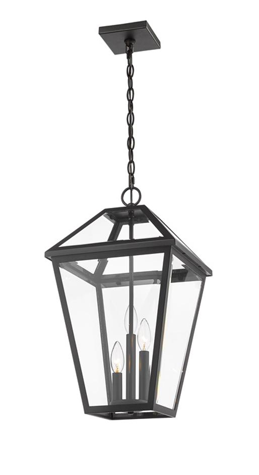 Talbot 3 Light Outdoor Chain Mount Ceiling Fixture in Black Finish by Z-Lite