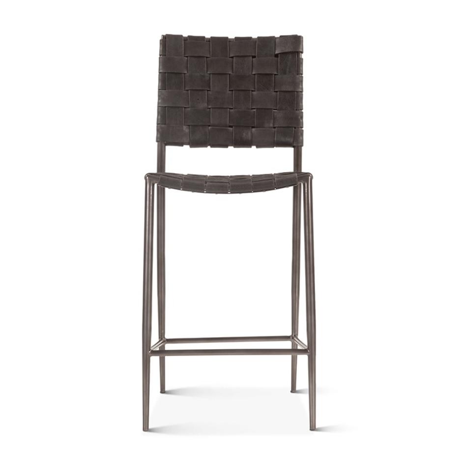 Copenhagen 17" Buffalo Leather and Iron Counter Chair, Black by Home Trends & Design