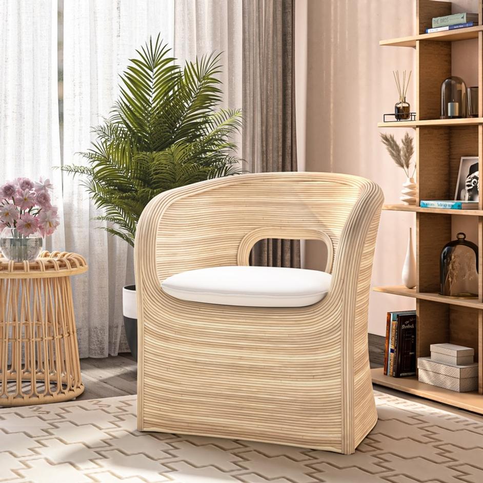 Galia Rattan Round Side/ End Table w/ Wood Top, Honey by New Pacific Direct