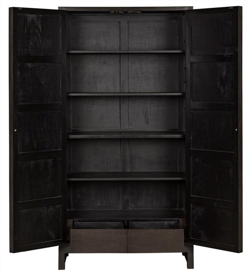 Maharadscha Small Hutch in Pale Mahogany with Matte Black Industrial Steel Base and Brass Pulls by Noir Furniture