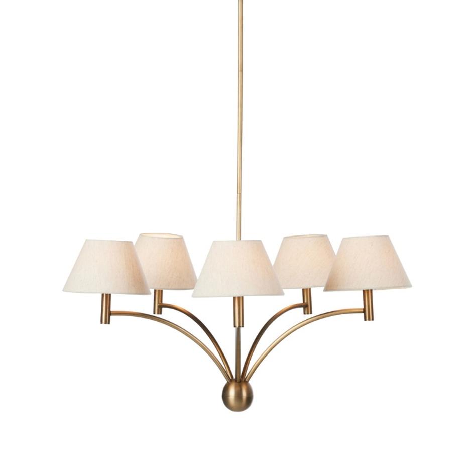 Linus Chandelier In Aged Brass Iron-Oatmeal Linen by Four Hands