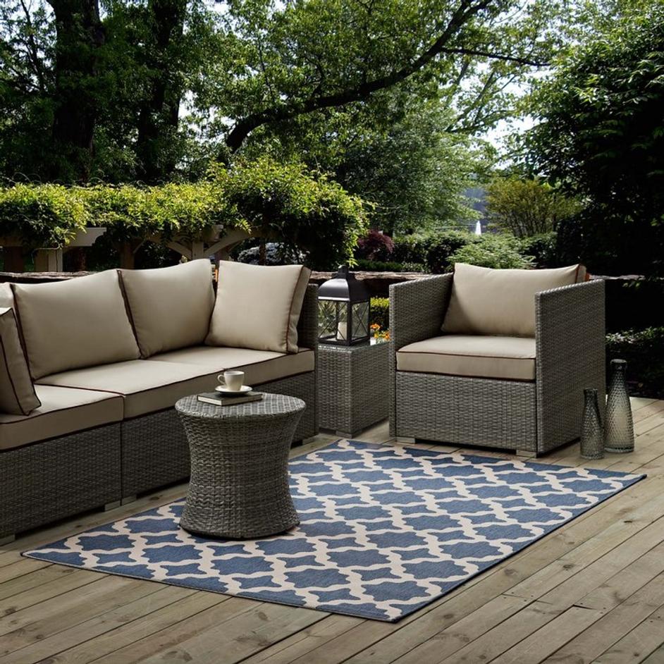 Selena Moroccan Trellis 8X10 Indoor And Outdoor Area Rug In Blue And Beige by Modway Furniture