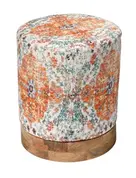 Mendocino Upholstered Ottoman in Sky Blue & Clementine w/ Natural Wood Base by Jamie Young